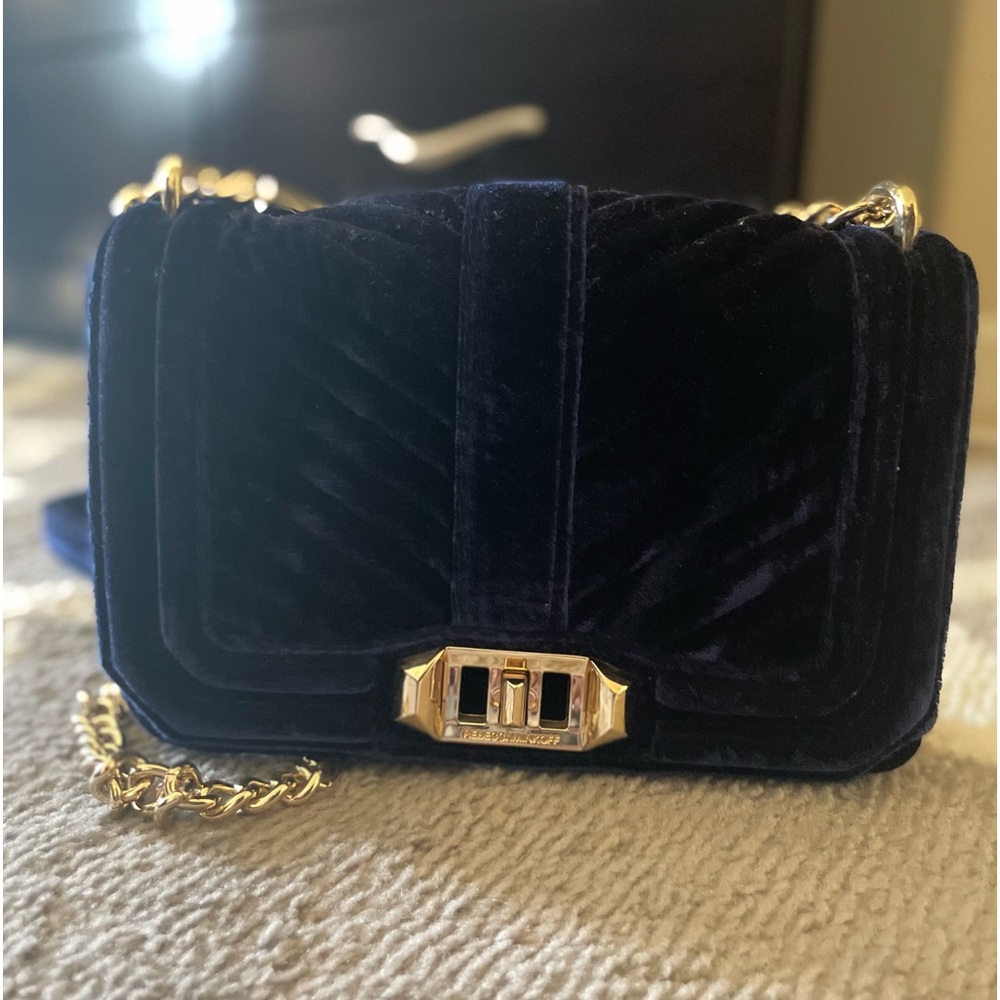Rebecca Minkoff deep blue velvet crossbody bag